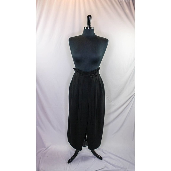 Ijoah Pants - Ijoah Pants Short Wide Leg Paper Bag Waist Elastic Tie Belt Black Size M